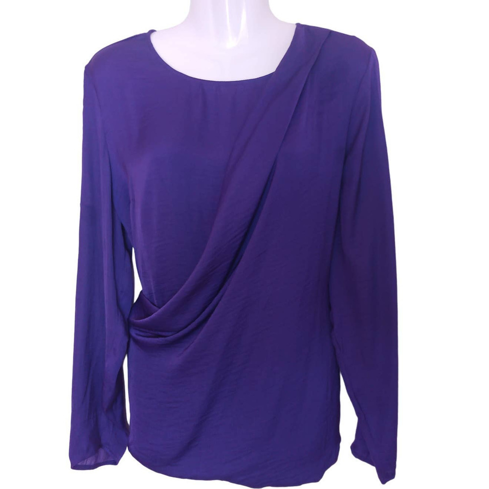 NWT Worthington Purple Silky Faux Wrap Front Top